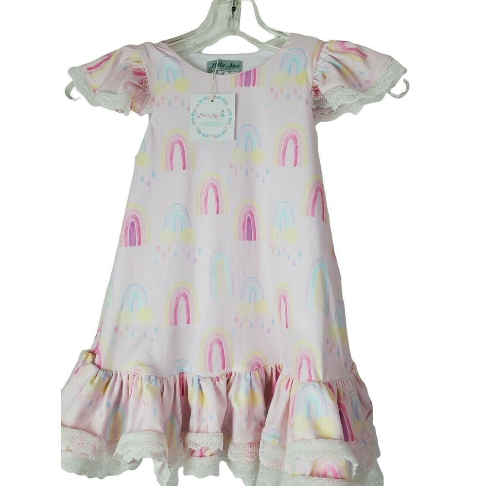 NWT Millie Mae Toddler Girl Pink Rainbow‎ Ruffled Dress Size 2